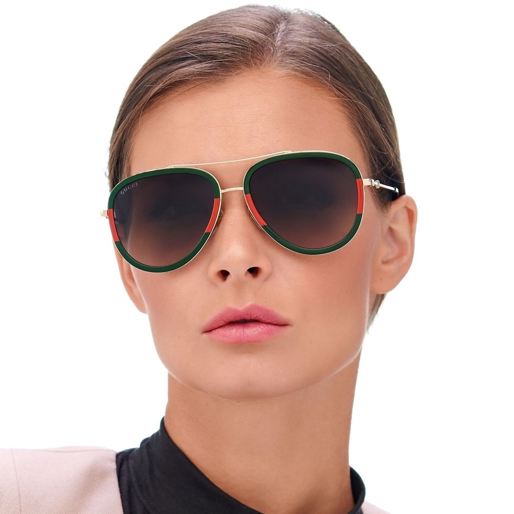 NEW GUCCI GG0062S 003 UNISEX GREEN RED SUNGLASSES - Picture 3 of 14